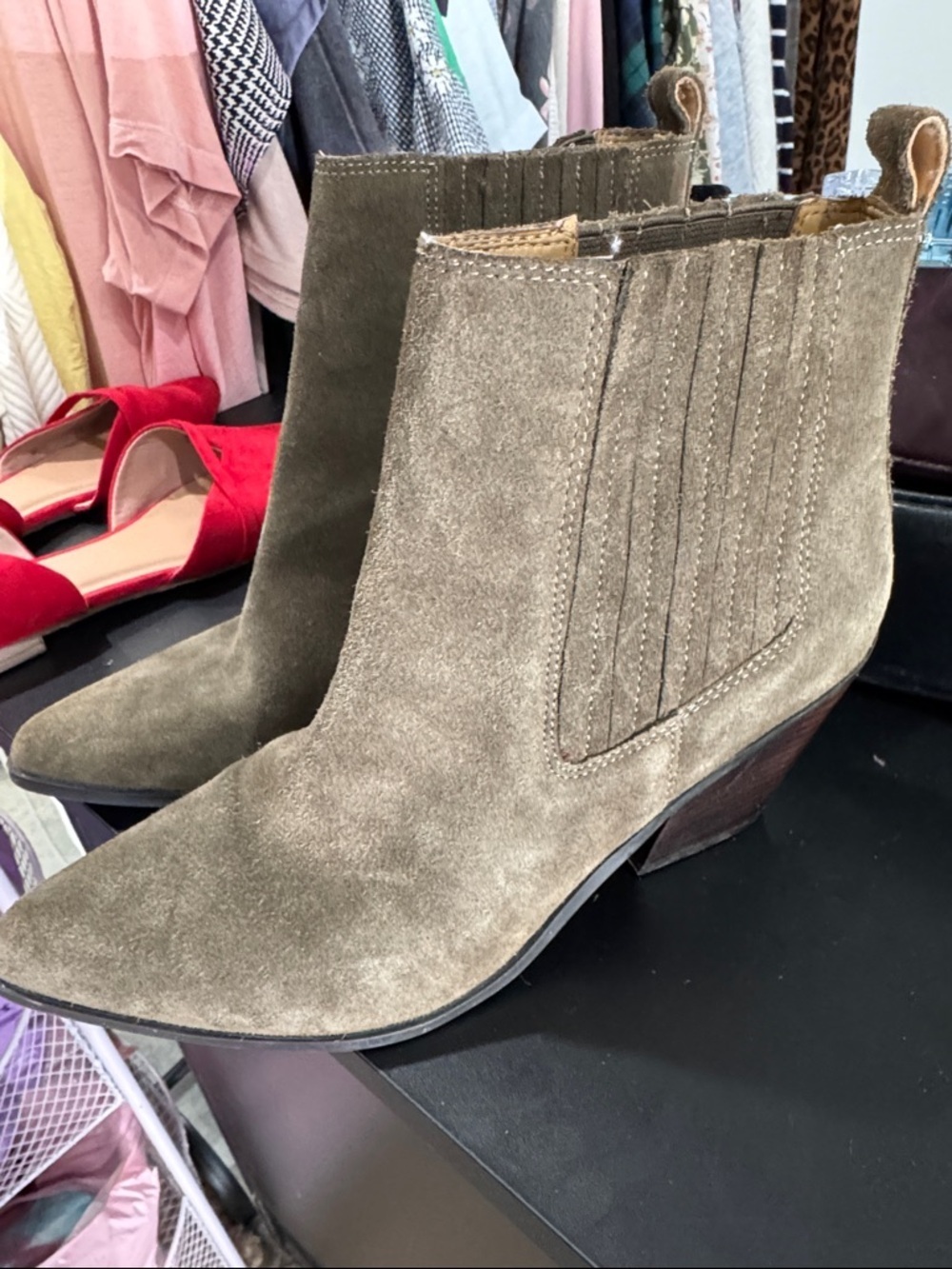 Nine West Olive Suede Pointed Chelsea Ankle Boots
